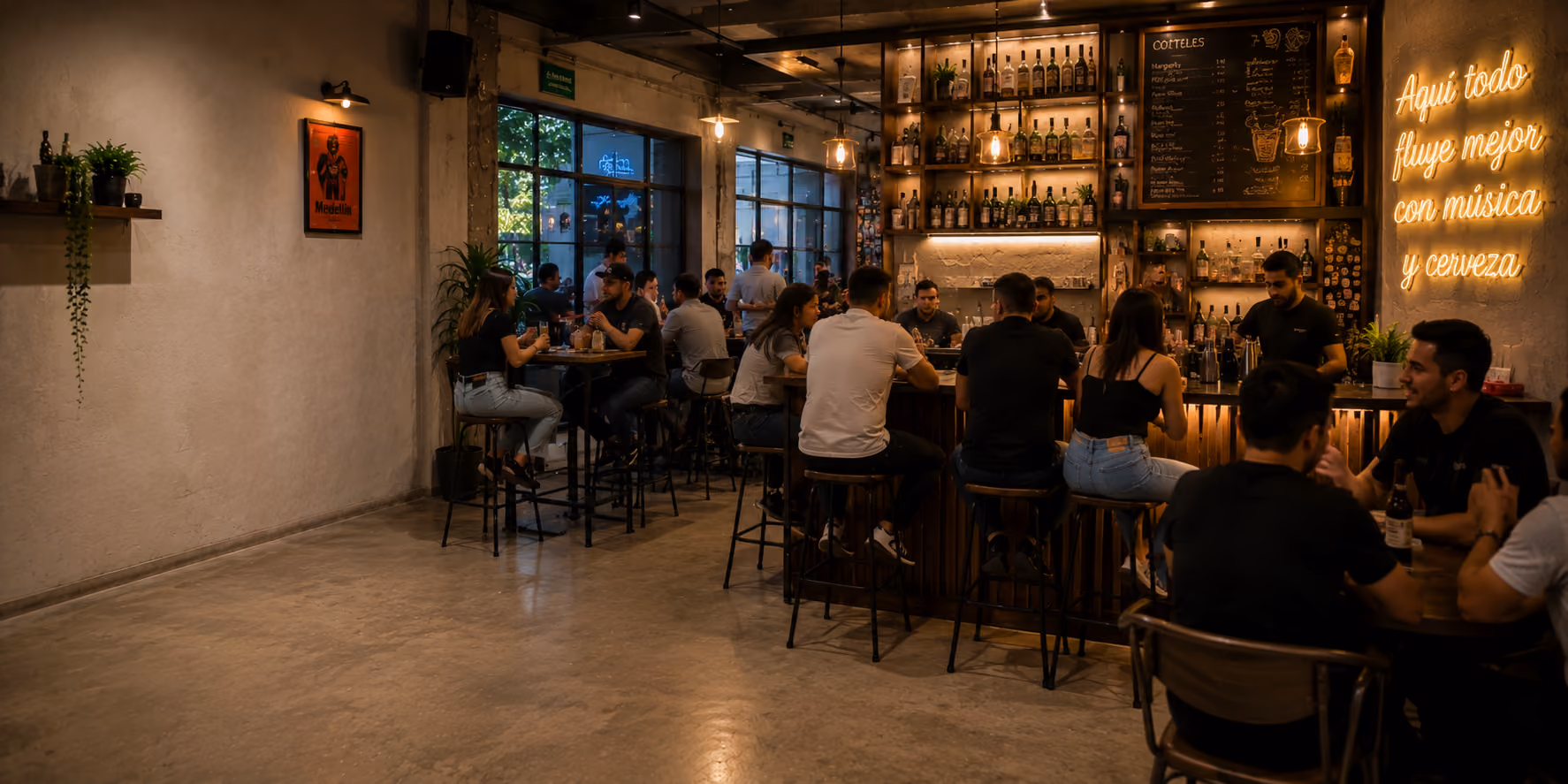 Restaurante lleno durante el servicio en la barra y las mesas