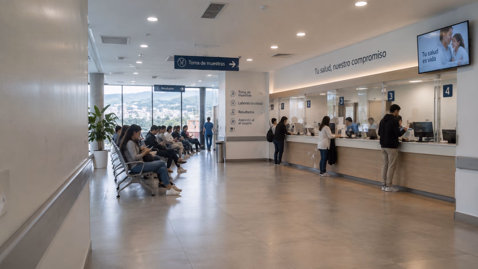 Sala de espera y área de atención de un centro médico