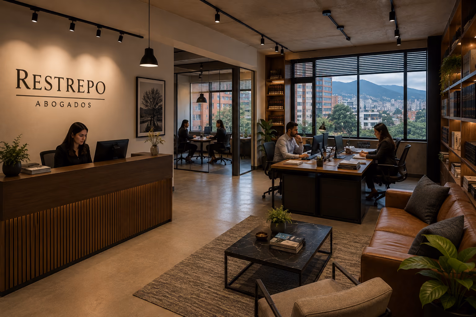 Recepción y oficinas de un estudio de abogados